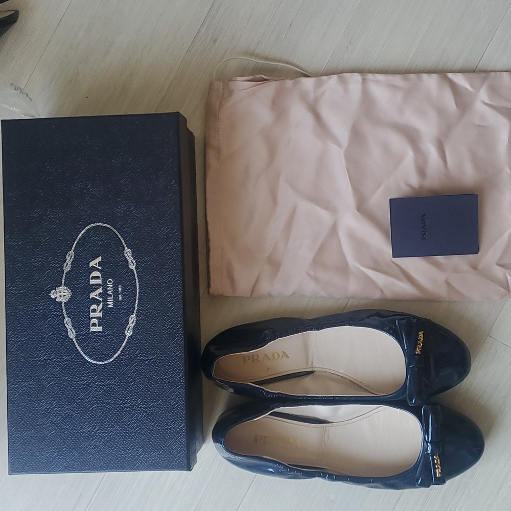 Prada navy patent leather flats